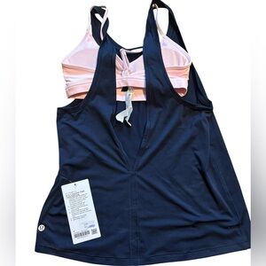 NWT LULULEMON 2-in-1 Cut-Out Yoga Tank A/B Cup size 4 Navy Pink Relaxed Fit Gym